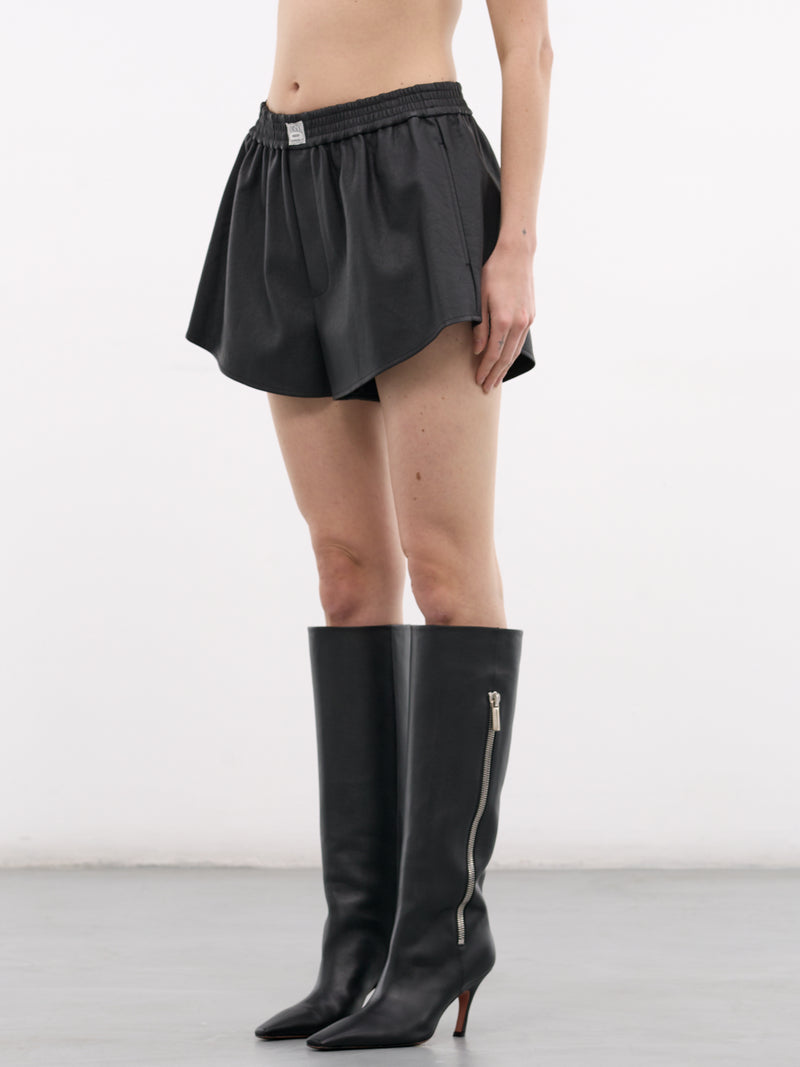 Black Vegan Leather Mini Shorts (S52MU0134-M35740-900-BLACK)