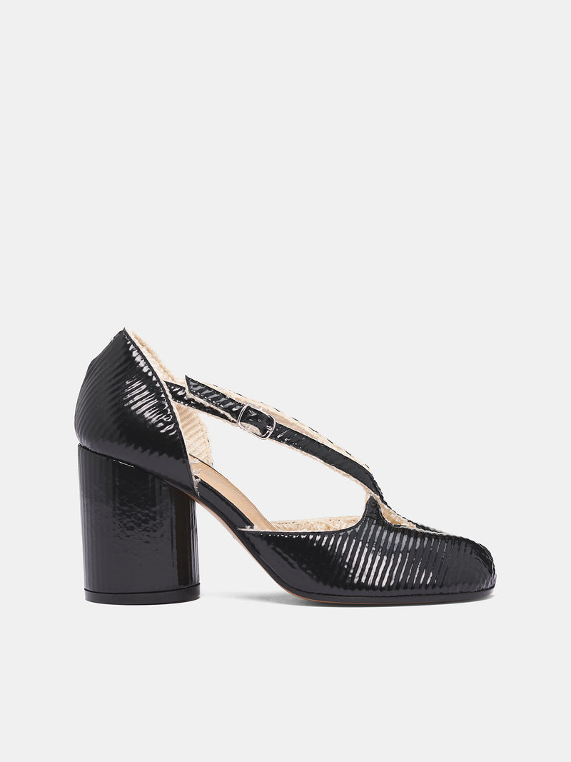 Black Leather Tabi Strappy Heels (S58WL0304-P7429-H8650-BLACK)