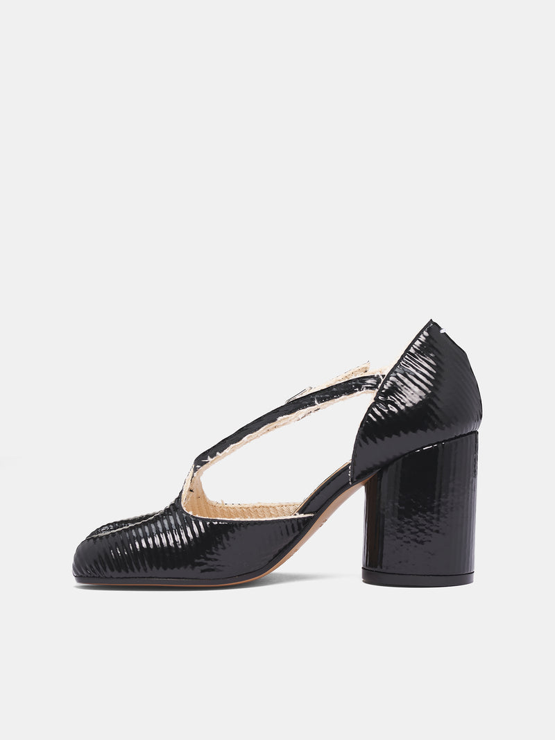 Black Leather Tabi Strappy Heels (S58WL0304-P7429-H8650-BLACK)