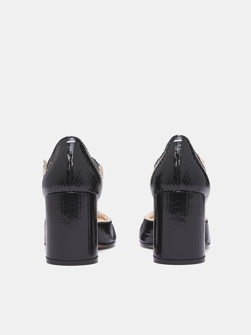 Black Leather Tabi Strappy Heels (S58WL0304-P7429-H8650-BLACK)