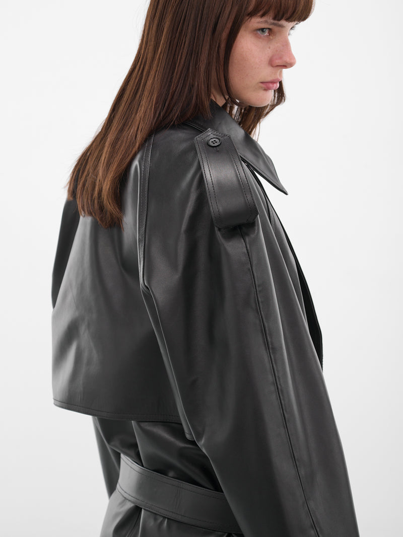 Black Leather Cropped Trench Jacket (S62AN0164-M07005-900-BLACK)