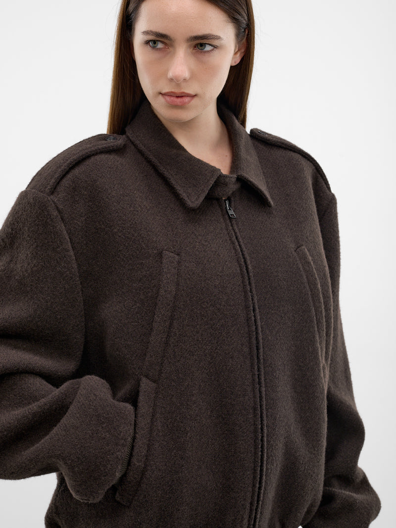 Brown Oversized Zip Jacket (S62AN0169-M35635-BROWN)