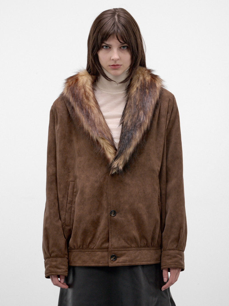 Brown Fur Collar Suede Jacket (S62AN0183-M36087-BROWN)