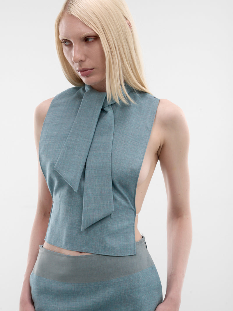 Blue Wool Scarf Sleeveless Top (S62TH0054-M35884-513-ACQUA-BLU)