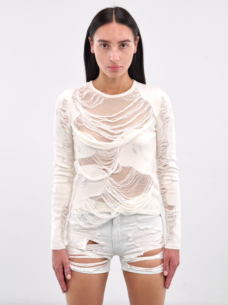 Distressed Knit Top (S62HL0032-M13121-OFF-WHITE)