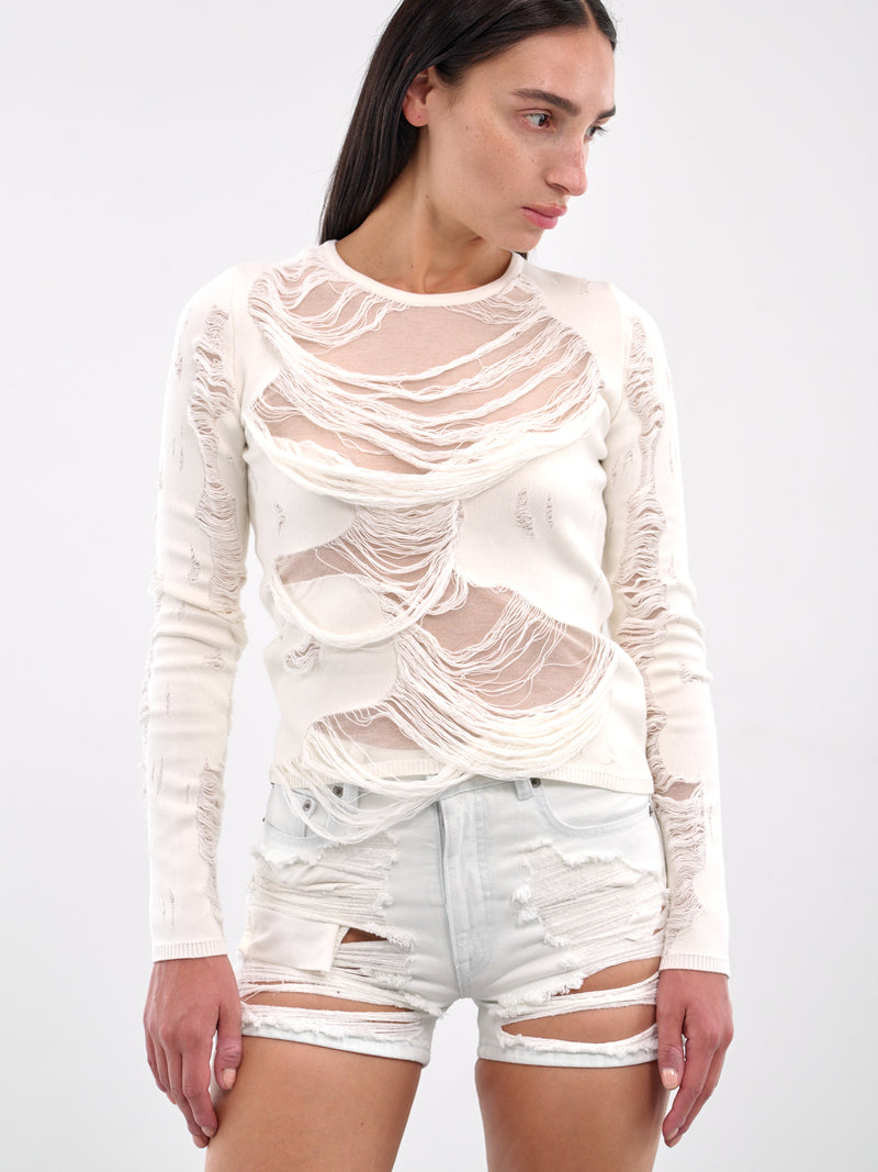 Distressed Knit Top (S62HL0032-M13121-OFF-WHITE)
