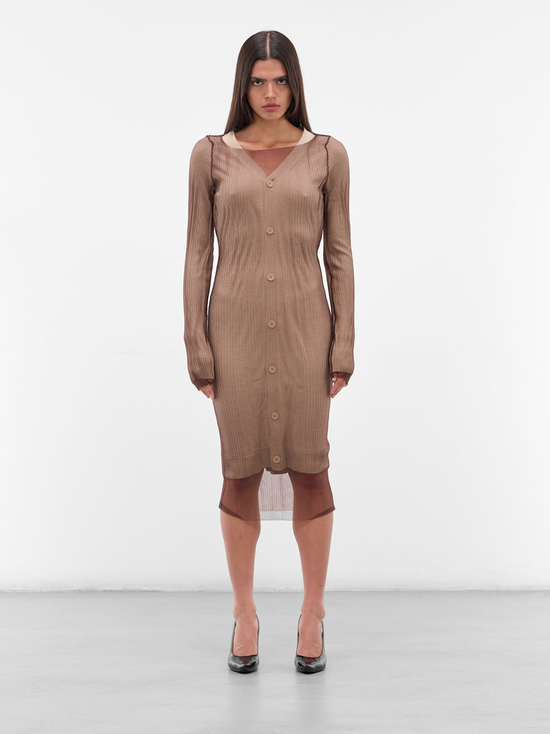 Brown Ribbed Overlay Midi Dress (S62HP0033-M13191-961-BROWN)