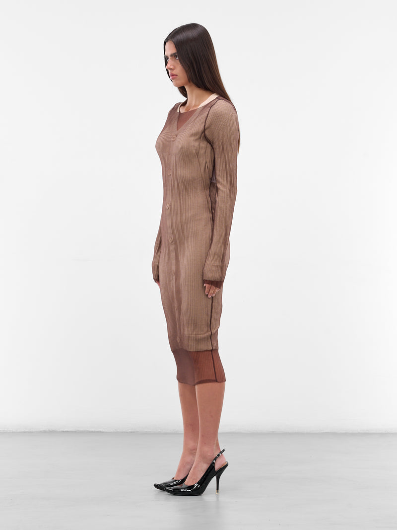 Brown Ribbed Overlay Midi Dress (S62HP0033-M13191-961-BROWN)