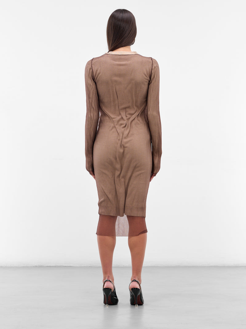 Brown Ribbed Overlay Midi Dress (S62HP0033-M13191-961-BROWN)