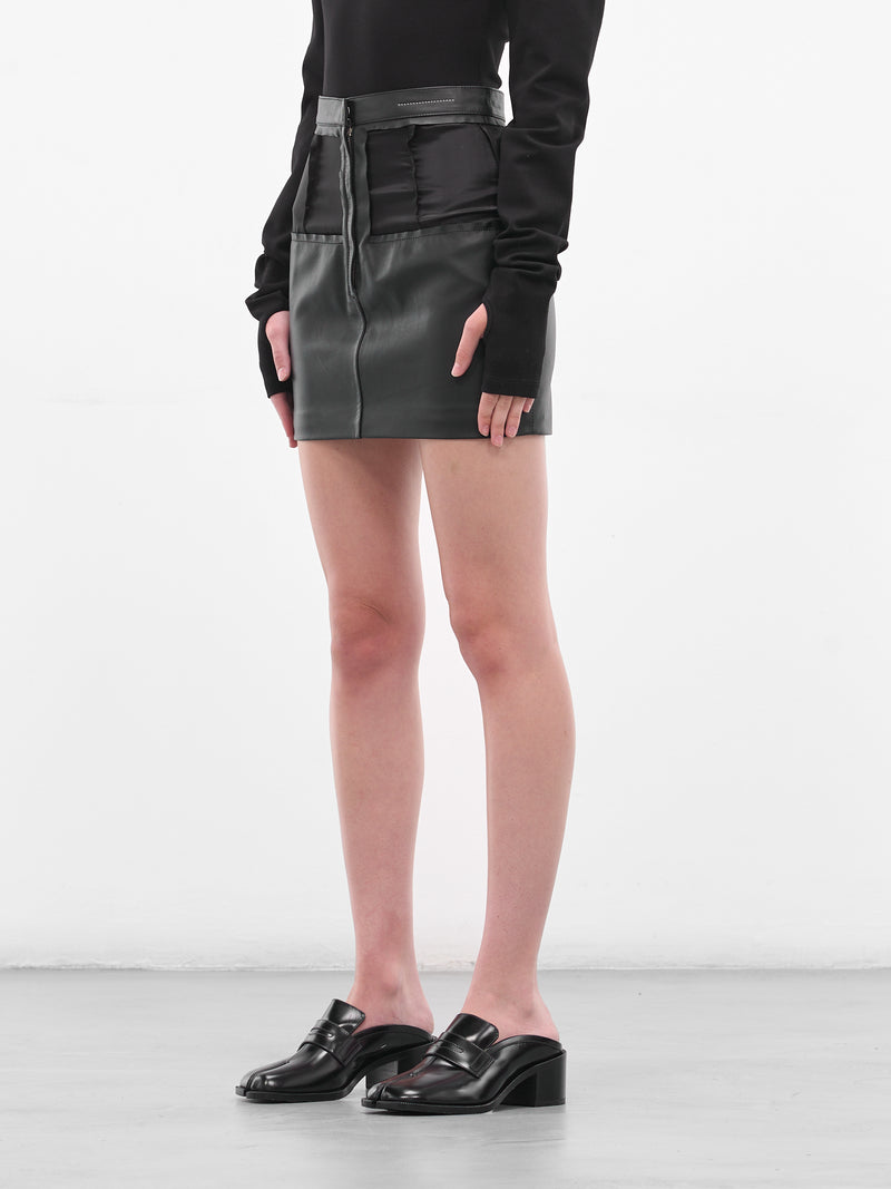 Black Leather Paneled Mini Skirt (S62MC0014-M07002-900-BLACK)