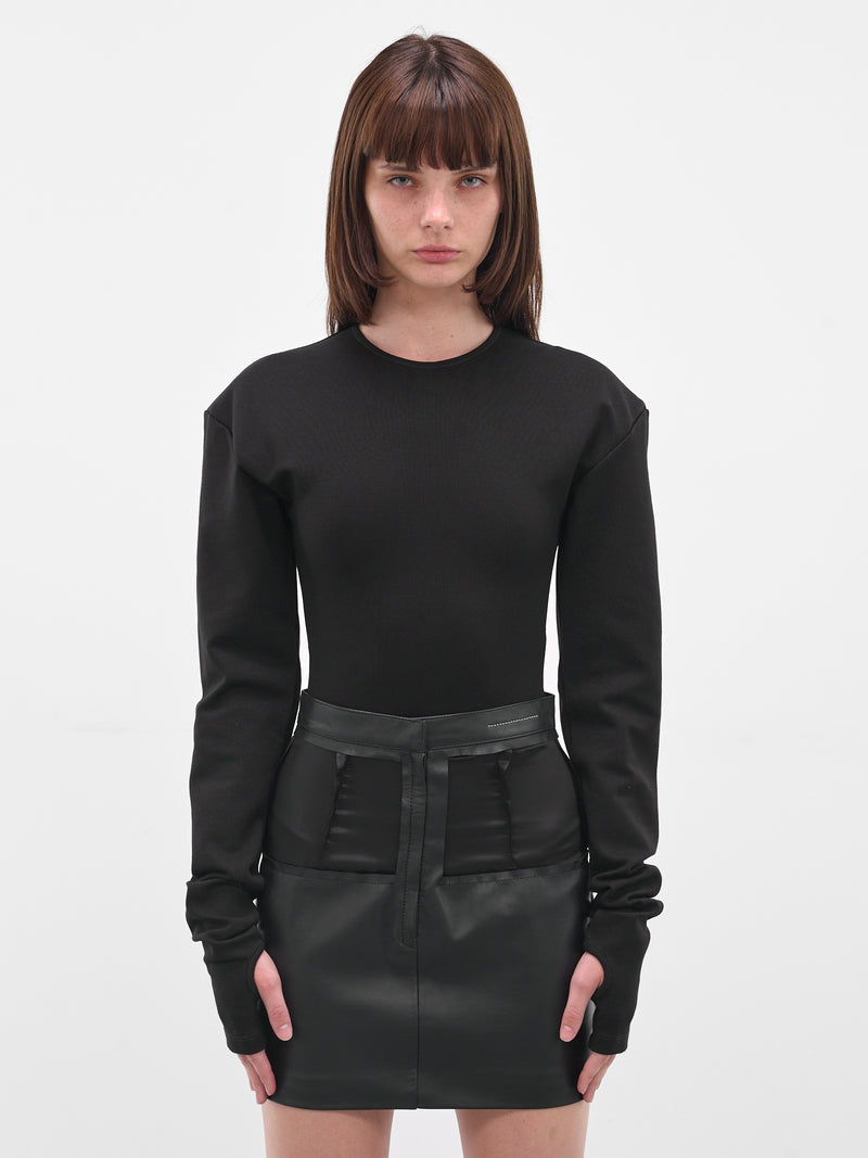 Black Thumbhole Long Sleeves Bodysuit (S62NA0083-M20151-900-BLACK)