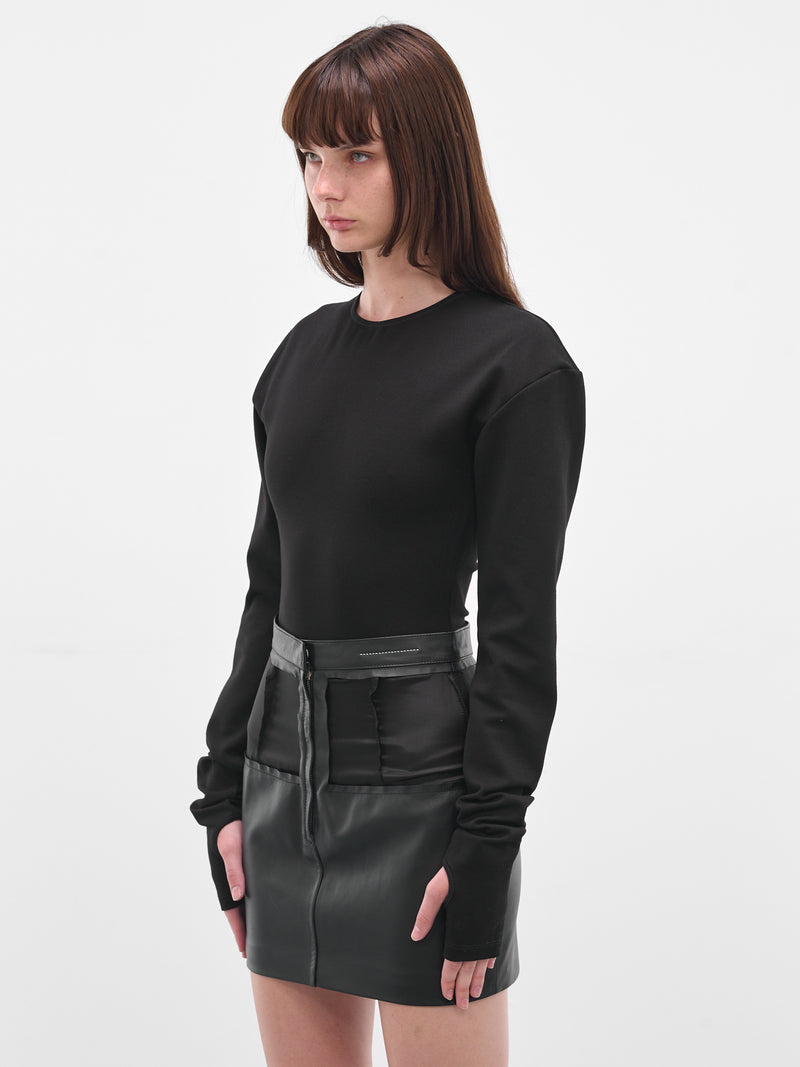 Black Thumbhole Long Sleeves Bodysuit (S62NA0083-M20151-900-BLACK)