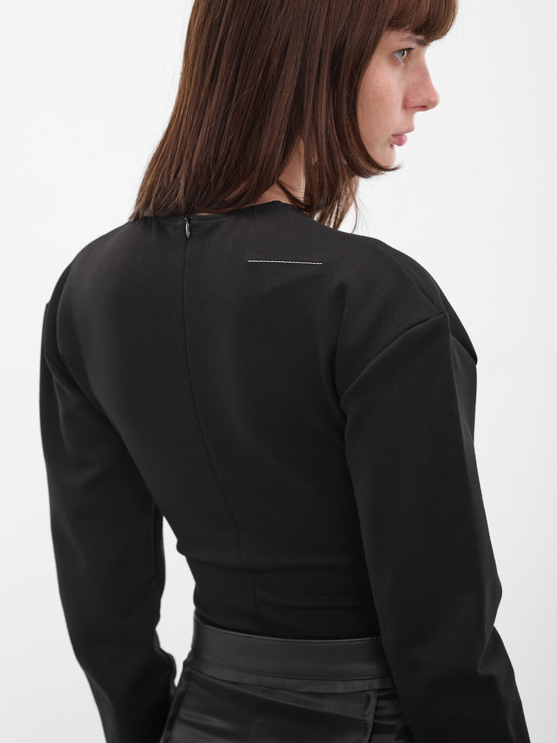 Black Thumbhole Long Sleeves Bodysuit (S62NA0083-M20151-900-BLACK)