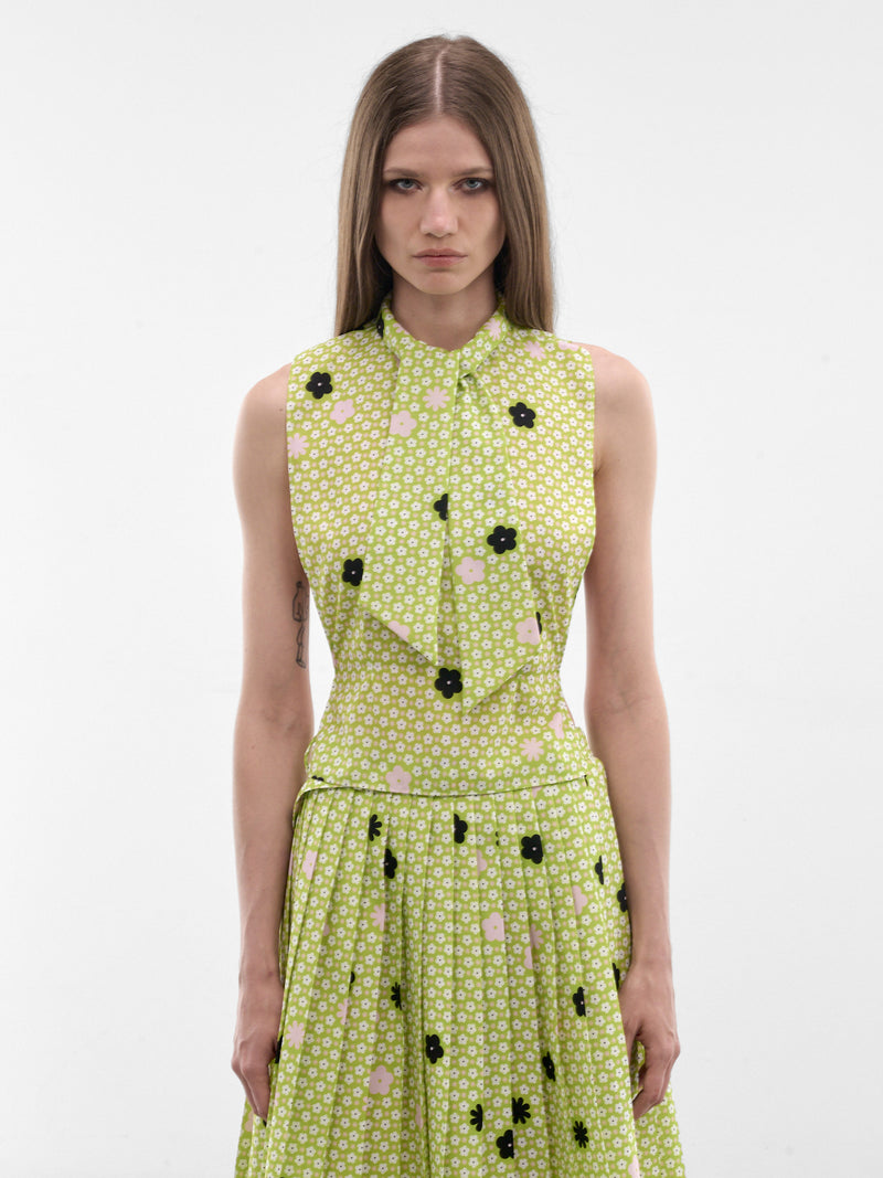 Green Floral Wool Stole Top (S62TH0054-M35909-002S-APPLE-GR)