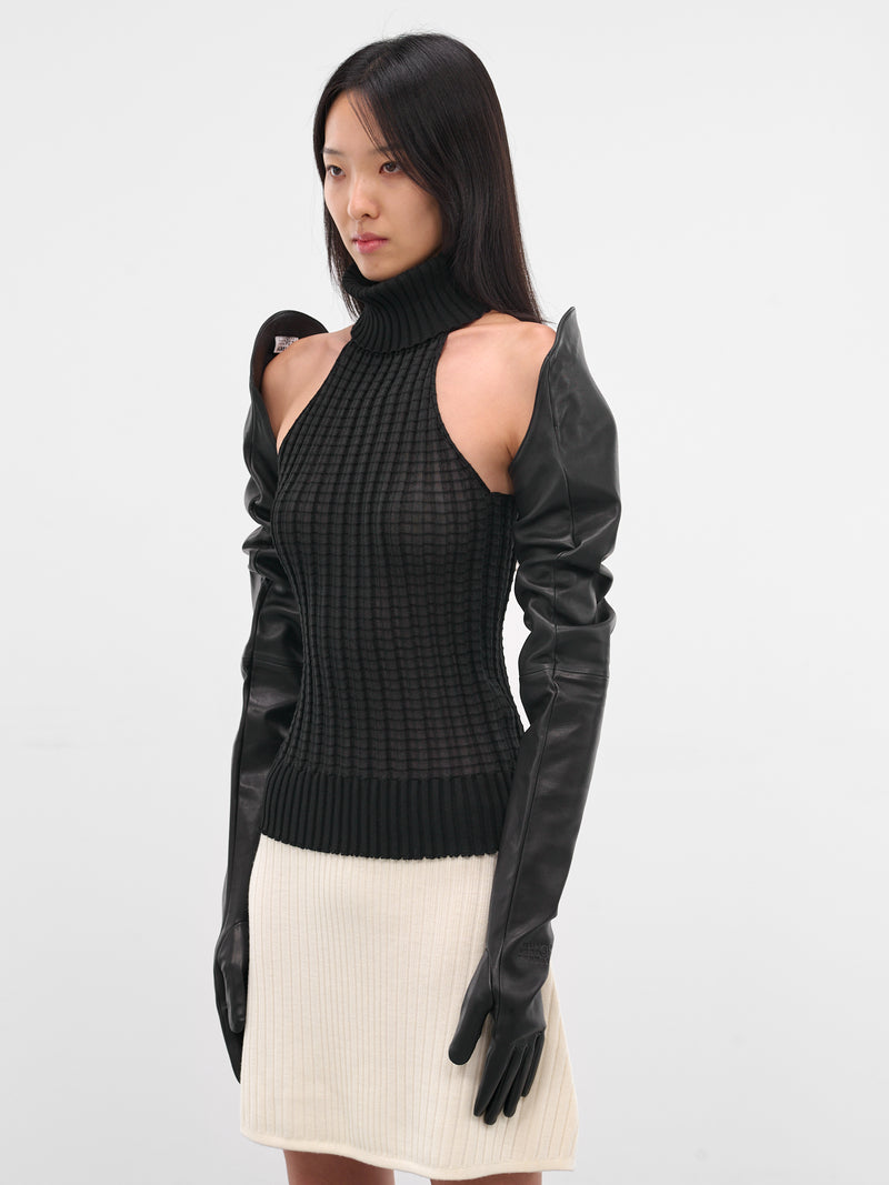 Black Glazed Lambskin Opera Gloves (S62TS0079-M07014-900-BLACK)