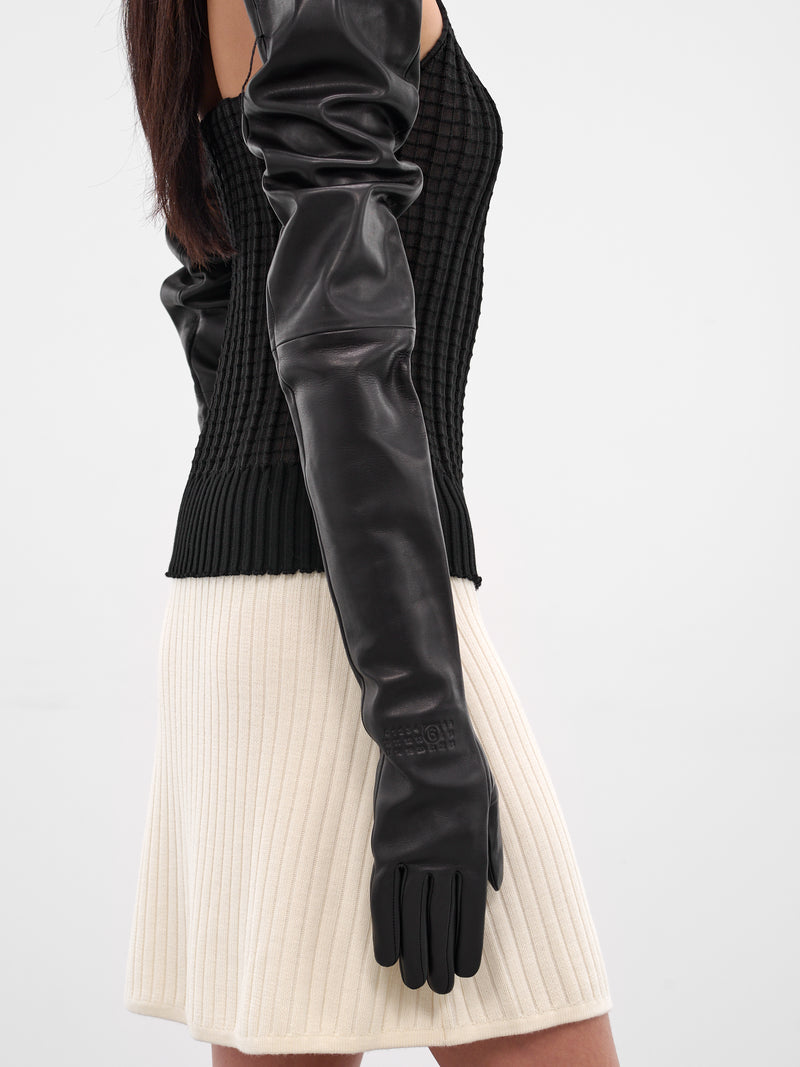 Black Glazed Lambskin Opera Gloves (S62TS0079-M07014-900-BLACK)