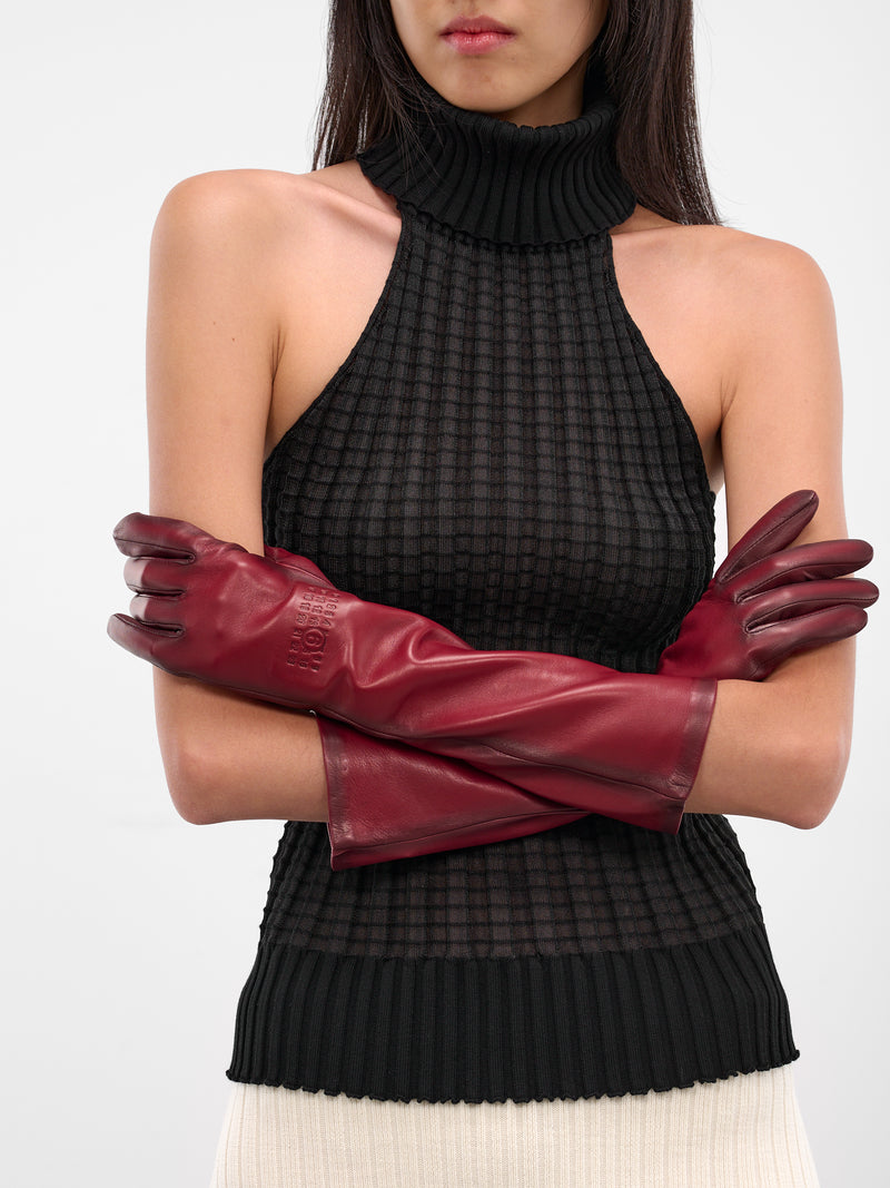 Red Glazed Lambskin Mid-Length Gloves (S62TS0080-M07014-248-RED)