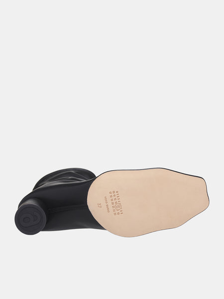 ま*ぬ様 MM6 黒レザーオープントゥミュール Maison Margiela MM6 Square Toe Textured Leather Mules Heel