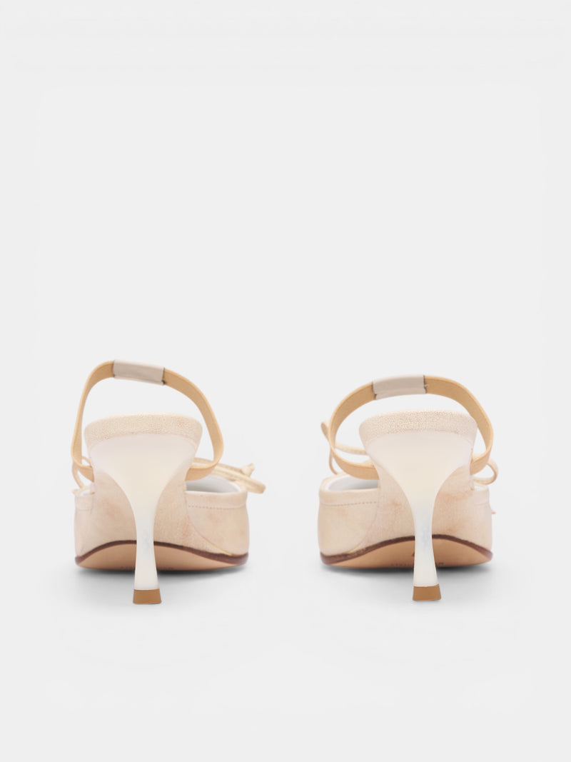White Leather Ballet Heeled Mules (S66WX0075-P7706-RUTABAGA-BROWN)