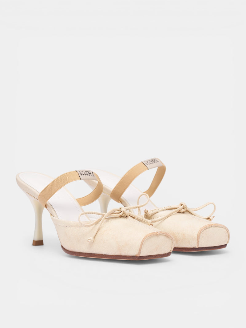 White Leather Ballet Heeled Mules (S66WX0075-P7706-RUTABAGA-BROWN)