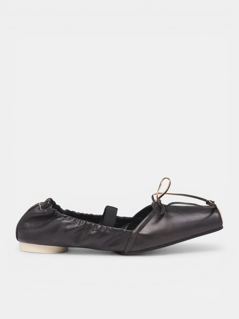 Black Square Toe Ballet Flats (S66WZ0037-P7706-HB495-BLACK-BR)