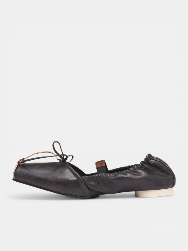 Black Square Toe Ballet Flats (S66WZ0037-P7706-HB495-BLACK-BR)
