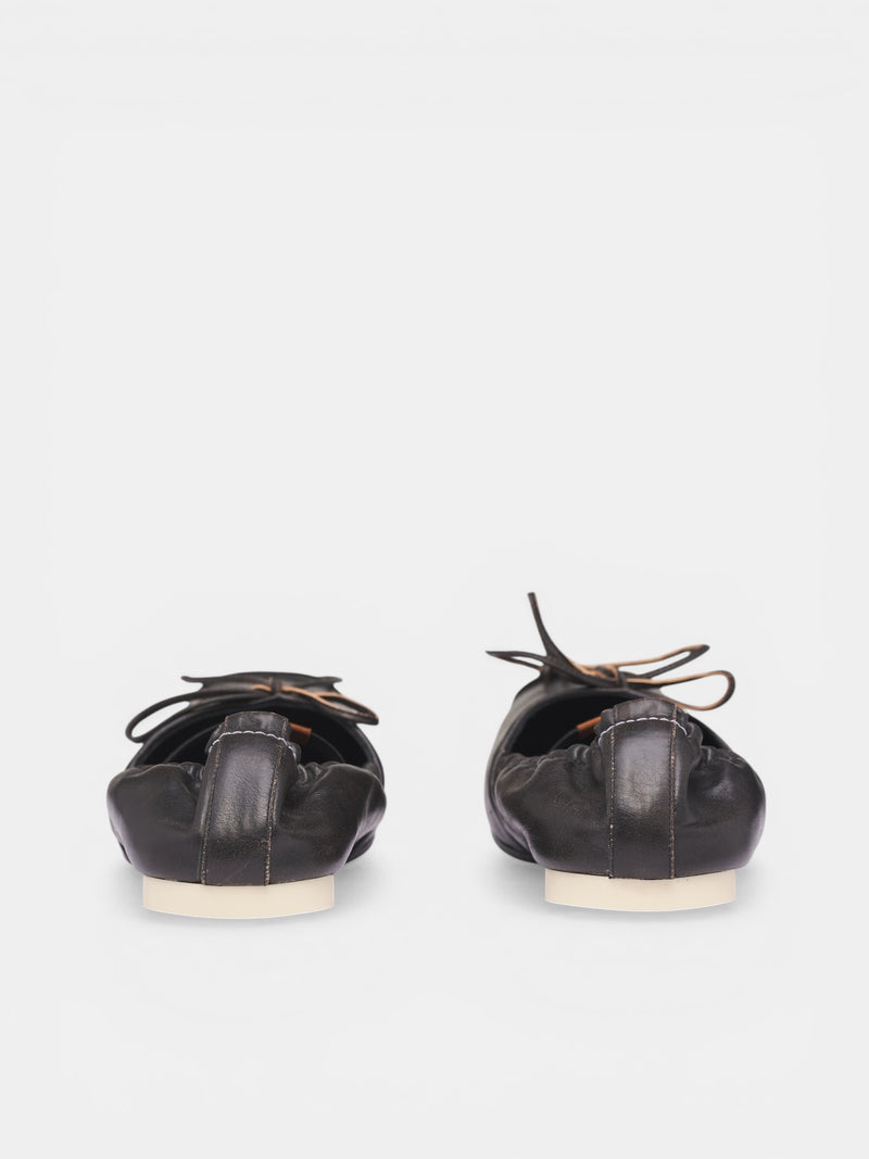 Black Square Toe Ballet Flats (S66WZ0037-P7706-HB495-BLACK-BR)