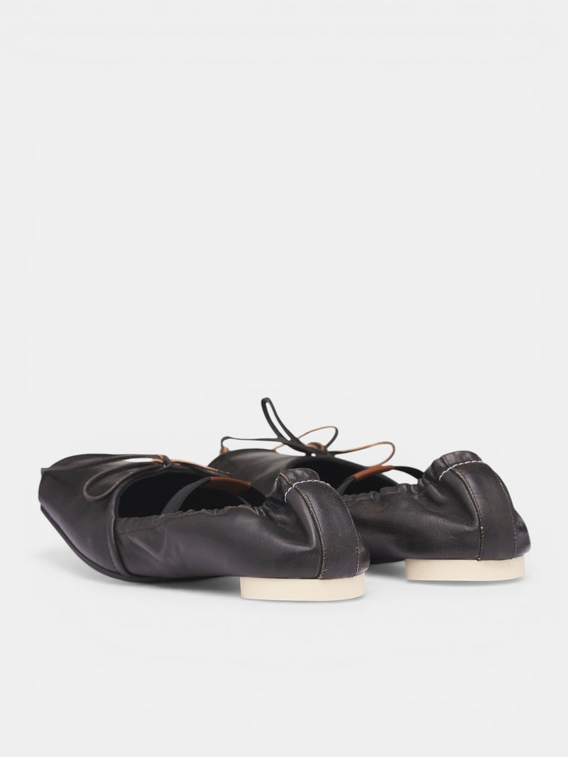 Black Square Toe Ballet Flats (S66WZ0037-P7706-HB495-BLACK-BR)