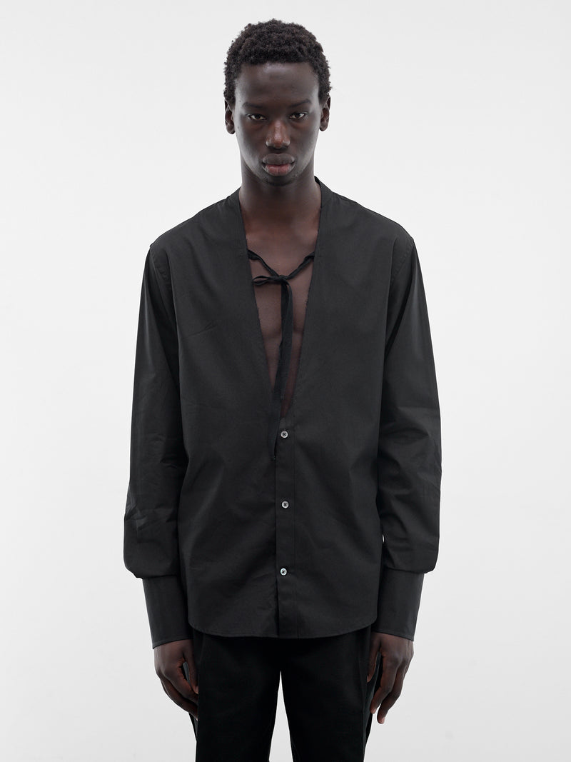 Black V-Neck Tied Shirt (S67DT0031-S43001-900-BLACK)