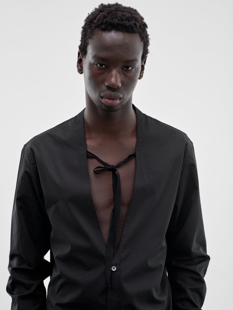 Black V-Neck Tied Shirt (S67DT0031-S43001-900-BLACK)