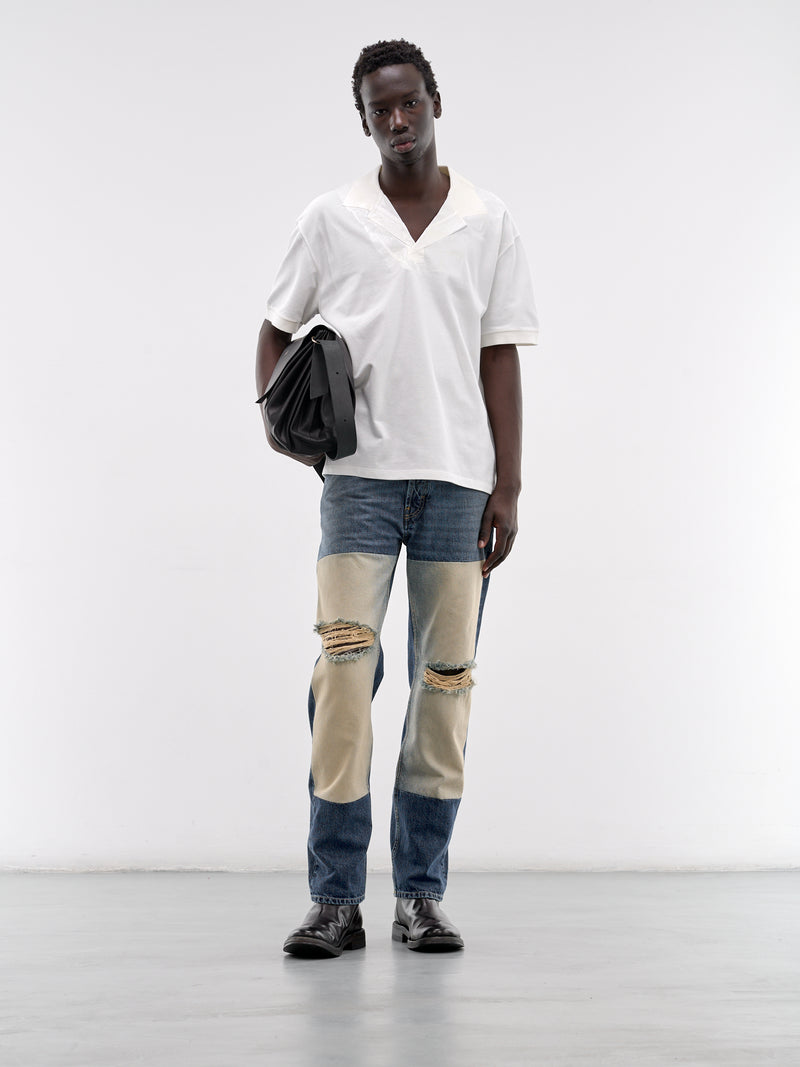 Blue Distressed Contrast Panel Jeans (S67LA0047-M30066-961-DENIM-BLU)