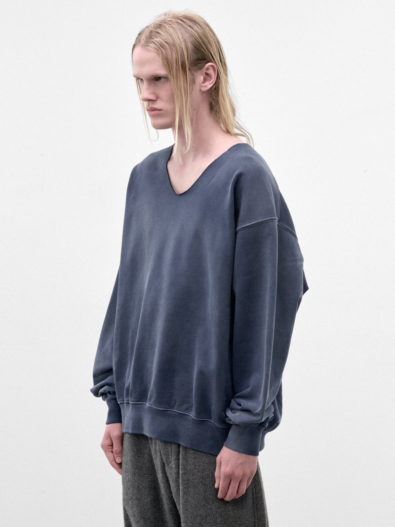 Blue Cotton V-Neck Sweatshirt (S67GU0040-S25520-505-BLUE)