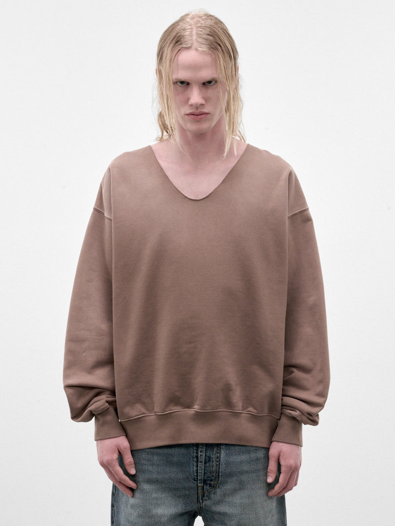 Brown Cotton V-Neck Sweatshirt (S67GU0040-S25520-140-BROWN)