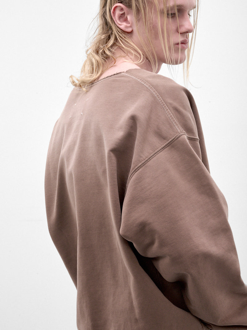 Brown Cotton V-Neck Sweatshirt (S67GU0040-S25520-140-BROWN)