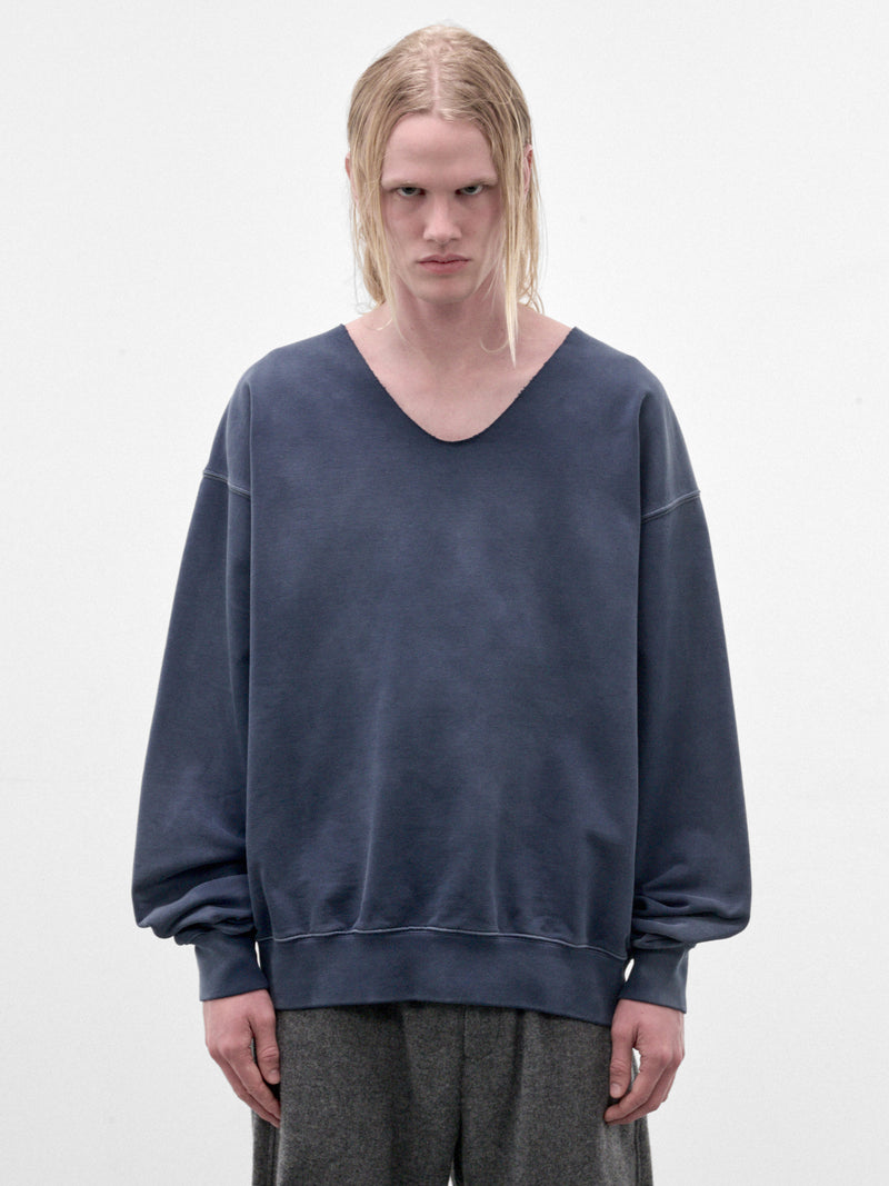 Blue Cotton V-Neck Sweatshirt (S67GU0040-S25520-505-BLUE)