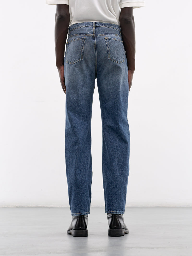 Blue Distressed Contrast Panel Jeans (S67LA0047-M30066-961-DENIM-BLU)