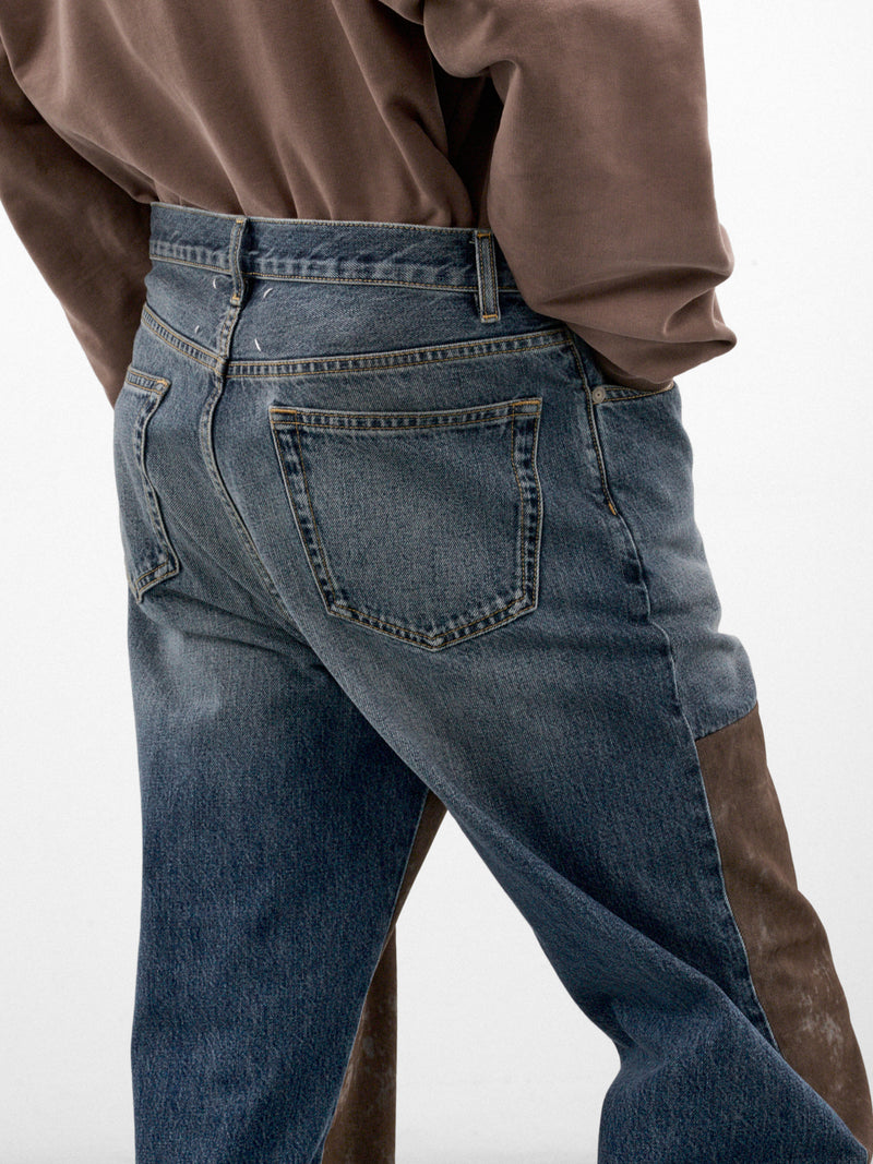 Blue Denim Tapestry Paneled Jeans (S67LA0054-M30066-NEW-DENIM-BLU)