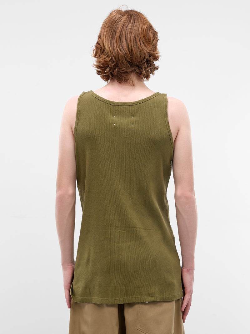 Green Rib-Knit Tape Overlay Tank (S67NL0031-M20202-GREEN)