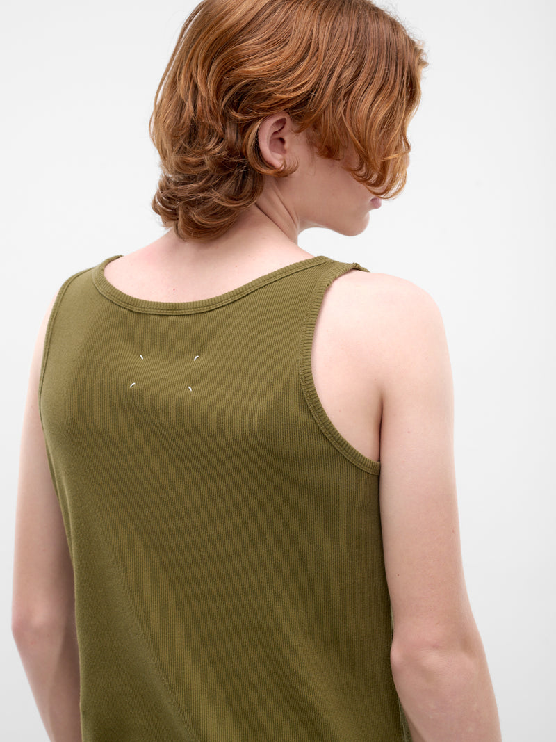 Green Rib-Knit Tape Overlay Tank (S67NL0031-M20202-GREEN)