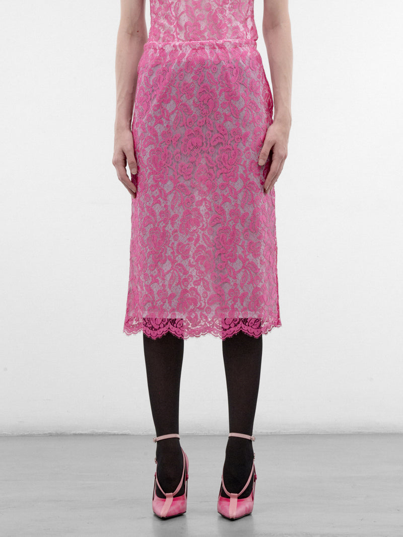Pink Floral Lace Midi Skirt (S7-M-8048-4000-PINK)