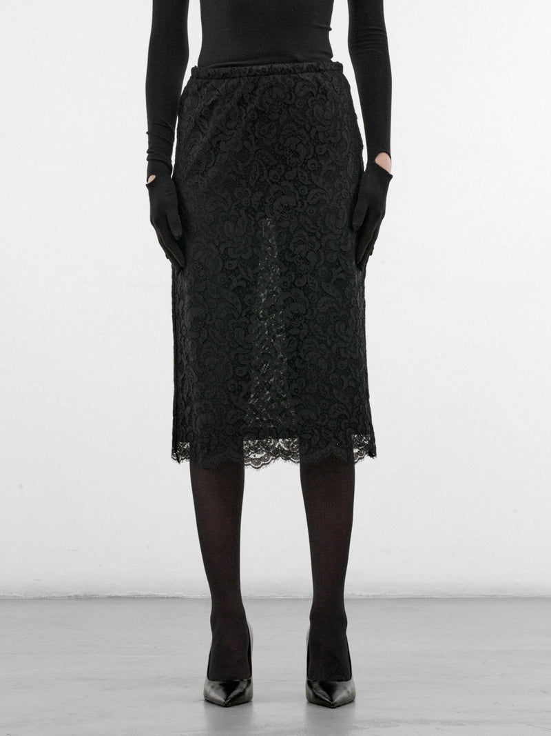 Black Floral Lace Midi Skirt (S7-M-8048-9999-BLACK)