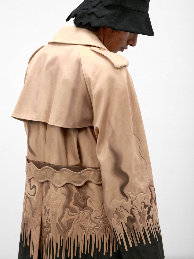 Beige Surreal Print Trench Coat (S70IMP0126-BEIGE)