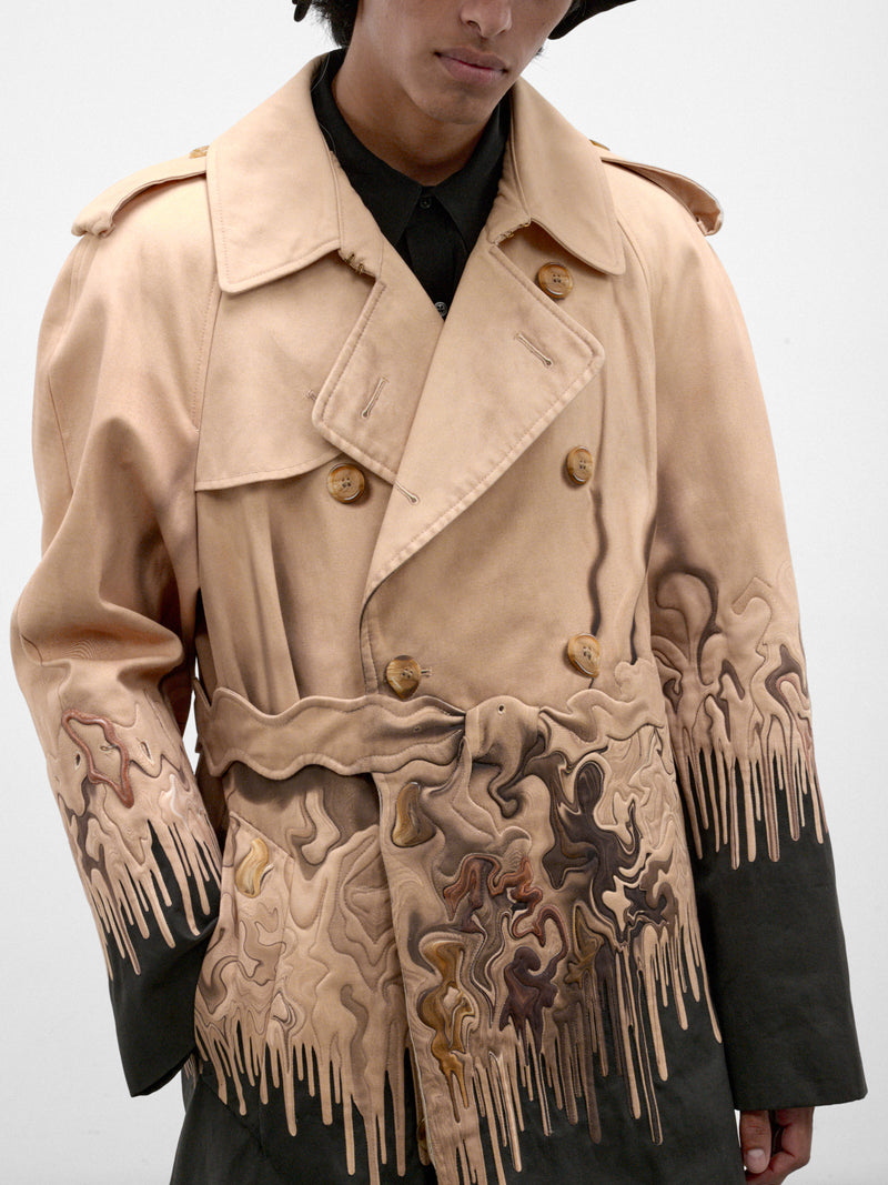 Beige Surreal Print Trench Coat (S70IMP0126-BEIGE)