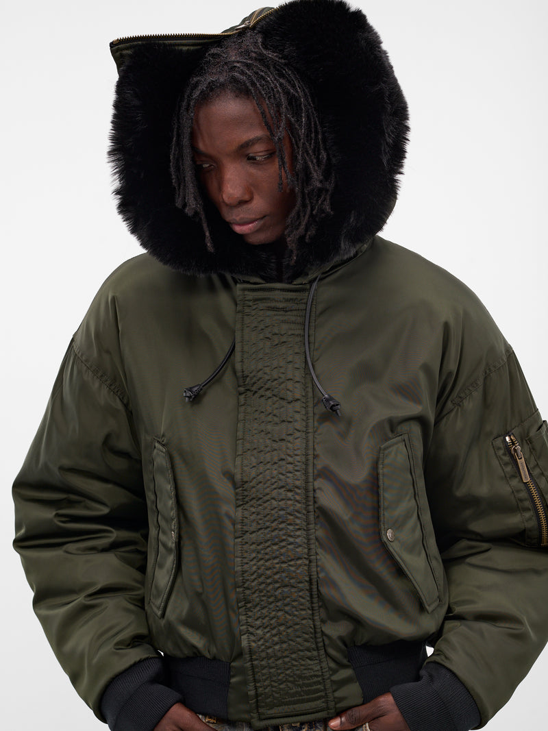 Green Hooded Nylon Bomber Jacket (S71AN0622-S49576-697-DARK-GREE)
