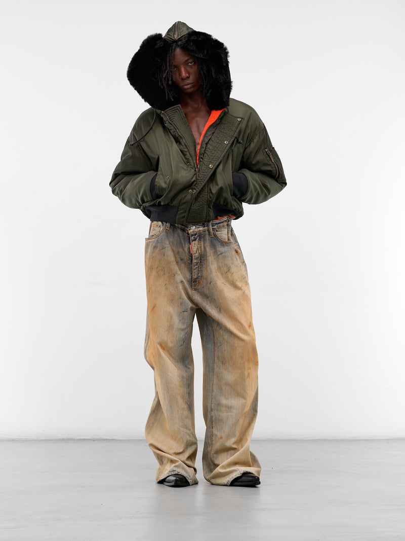 Green Hooded Nylon Bomber Jacket (S71AN0622-S49576-697-DARK-GREE)