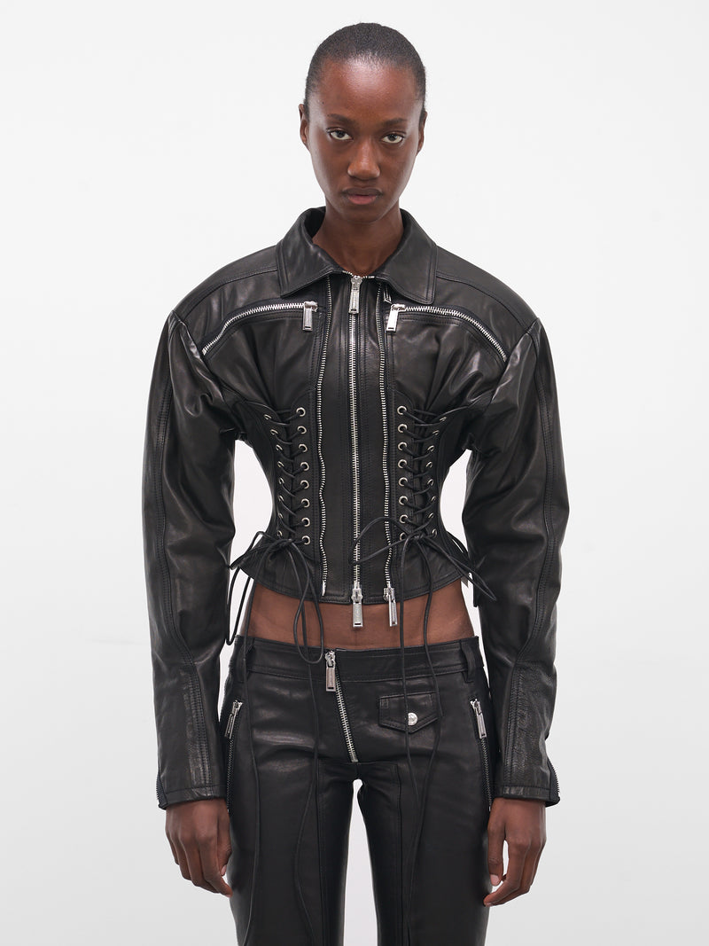 Ducati Black Leather Lace-Up Jacket (S72AM1121-SX9749-BLACK)