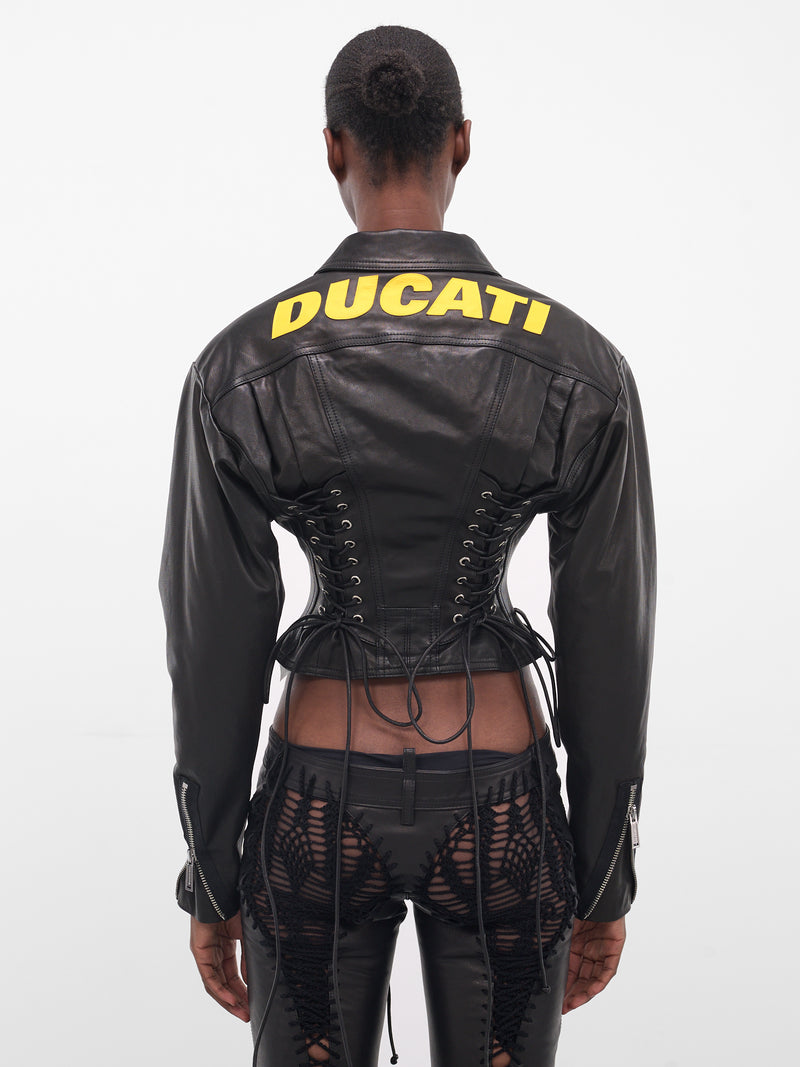 Ducati Black Leather Lace-Up Jacket (S72AM1121-SX9749-BLACK)