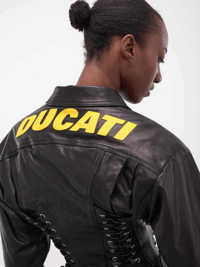 Ducati Black Leather Lace-Up Jacket (S72AM1121-SX9749-BLACK)