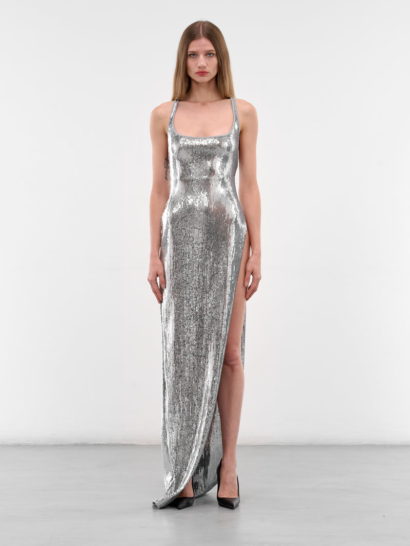 Silver Sequin Slit Maxi Dress (S72CV0704-D35378-906-SILVER)
