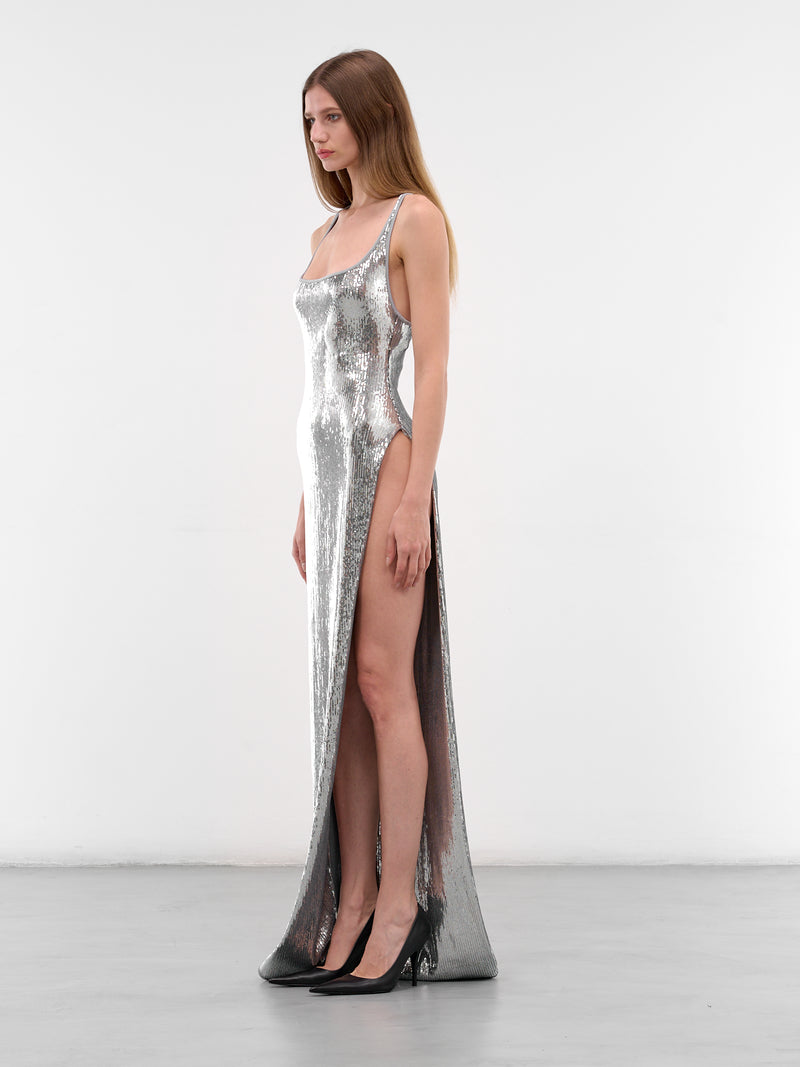 Silver Sequin Slit Maxi Dress (S72CV0704-D35378-906-SILVER)